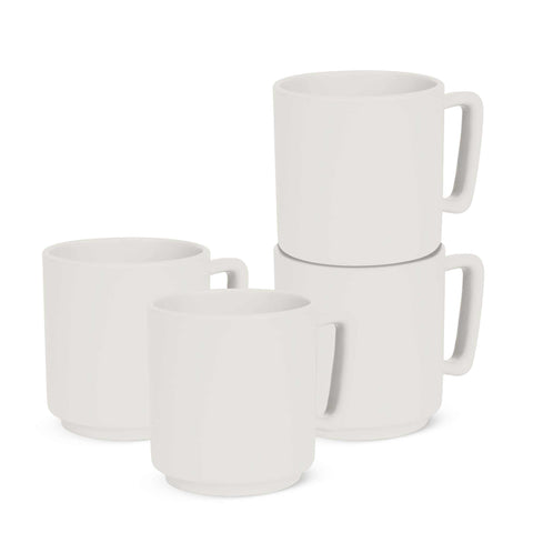 Product image of 4pcs mug set. Part of the Sahara Collection . Features: • Material: stoneware • 4 pcs 300 ml mug 9,5*9 cm • Color: matt cream. (Studio view). Official Berlinger Haus product, boosted by Promintra sl.