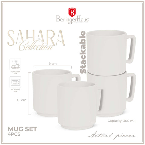 BH/10010, juego de 4 tazas, crema mate, juego de tazas, cerámica/porcelana/gres, vajilla, taza