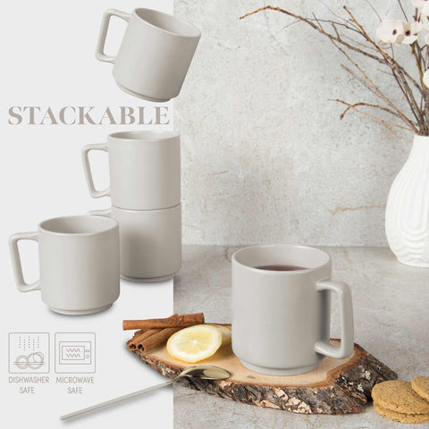 BH/10010, juego de 4 tazas, crema mate, juego de tazas, cerámica/porcelana/gres, vajilla, taza