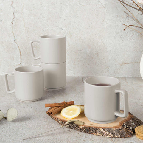 BH/10010, juego de 4 tazas, crema mate, juego de tazas, cerámica/porcelana/gres, vajilla, taza