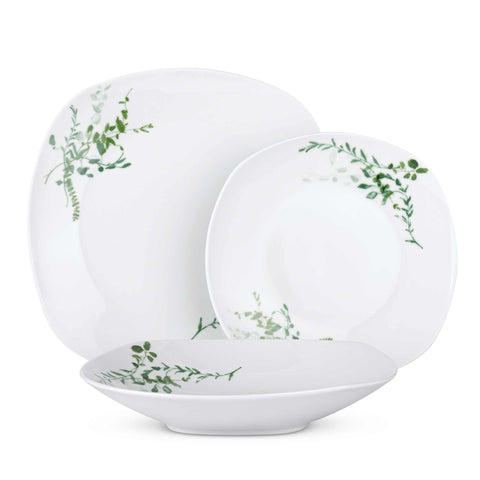 BH/10200, vajilla de 18 piezas, blanco, verde, vajilla de 18 piezas, cerámica, porcelana, gres, vajilla, juego, juego de cuenco y plato, cerámica, vajilla de porcelana, Berlinger Haus, Promintra