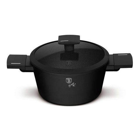 Product image of Casserole with lid 20cm. Part of the Matte Black Collection . Features: • Material: forged aluminum with non-stick titanPro coating • Casserole with lid Ø20*11 cm 2,5L • Color: black- silver. (Studio view). Official Berlinger Haus product, boosted by Promintra sl.
