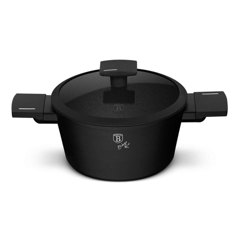 Product image of Casserole with lid 20cm. Part of the Matte Black Collection . Features: • Material: forged aluminum with non-stick titanPro coating • Casserole with lid Ø20*11 cm 2,5L • Color: black- silver. (Studio view). Official Berlinger Haus product, boosted by Promintra sl.