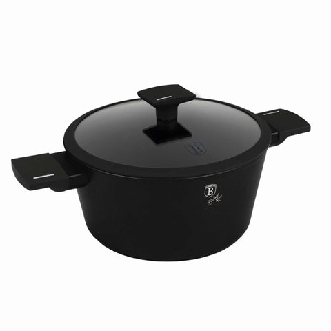 Product image of Casserole with lid 24cm. Part of the Matte Black Collection . Features: • Material: forged aluminum with non-stick titanPro coating • Casserole with lid Ø24*12,5 cm 4,1L • Color: black- silver. (Studio view). Official Berlinger Haus product, boosted by Promintra sl.