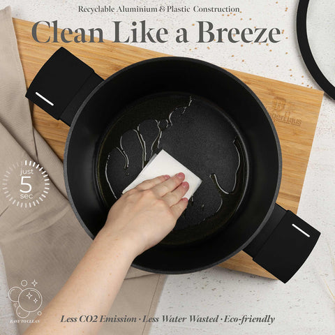 Product image of Casserole with lid 24cm. Part of the Matte Black Collection . Features: • Material: forged aluminum with non-stick titanPro coating • Casserole with lid Ø24*12,5 cm 4,1L • Color: black- silver. (Studio view). Official Berlinger Haus product, boosted by Promintra sl.