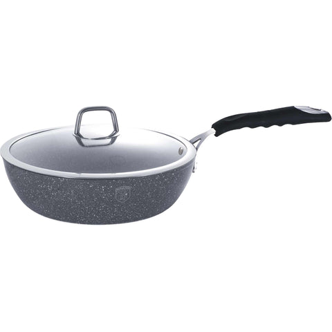 Product image of Deep frypan with lid 24cm. Part of the Stone Touch Line . Features: • Material: forged aluminum • Handle: stainless stell with heat resistant silicone • Deep frypan with lid Ø24*6,5 cm 2,3L • Color: grey REGISTERED .... (Studio view). Official Berlinger Haus product, boosted by Promintra sl.