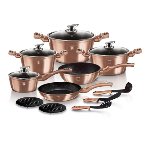 BH/1224NN, BH/1224N, juego de utensilios de cocina de 15 piezas, oro rosa, juego de utensilios de cocina de 15 piezas, juego de utensilios de cocina, ollas, juego de ollas, ollas y sartenes, juego de ollas y sartenes, juego, herramientas de cocina, cocina, utensilios de cocina, ollas y cazuelas