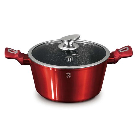 BH/1257NN, Caçarola de 24 cm com Tampa, Borgonha, Vermelha, Caçarola de 24 cm, Caçarola, Panela, Caçarola com Tampa, Conjunto de Utensílios de Cozinha