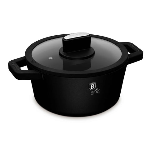 Product image of Casserole with lid 20cm. Part of the Matte Black Collection . Features: • Material: cast aluminum with non-stick titanPro coating • Casserole with lid Ø20*10 cm 2,5L • Color: black- silver • 2 PCS REMOVABLE HEAT RESISTA.... (Studio view). Official Berlinger Haus product, boosted by Promintra sl.