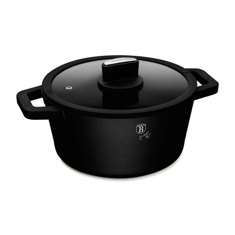 Product image of Casserole with lid 24cm. Part of the Matte Black Collection . Features: • Material: cast aluminum with non-stick titanPro coating • Casserole with lid Ø24*12 cm 4,1L • Color: black- silver • 2 PCS REMOVABLE HEAT RESISTA.... (Studio view). Official Berlinger Haus product, boosted by Promintra sl.