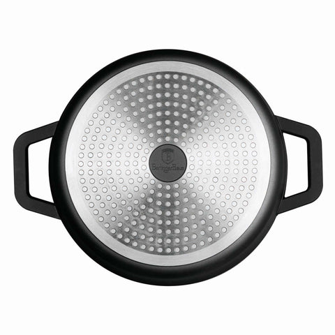 Product image of Casserole with lid 28cm. Part of the Matte Black Collection . Features: • Material: cast aluminum with non-stick titanPro coating • Casserole with lid Ø28*13 cm 6,3L • Color: black- silver • 2 PCS REMOVABLE HEAT RESISTA.... (Studio view). Official Berlinger Haus product, boosted by Promintra sl.