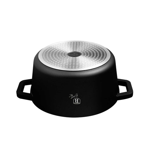 Product image of Casserole with lid 28cm. Part of the Matte Black Collection . Features: • Material: cast aluminum with non-stick titanPro coating • Casserole with lid Ø28*13 cm 6,3L • Color: black- silver • 2 PCS REMOVABLE HEAT RESISTA.... (Studio view). Official Berlinger Haus product, boosted by Promintra sl.