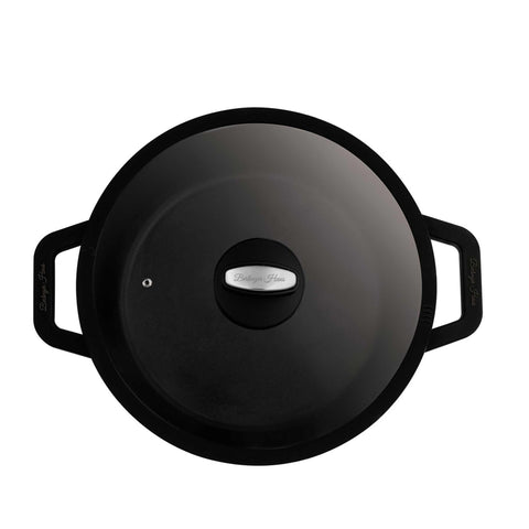 Product image of Casserole with lid 28cm. Part of the Matte Black Collection . Features: • Material: cast aluminum with non-stick titanPro coating • Casserole with lid Ø28*13 cm 6,3L • Color: black- silver • 2 PCS REMOVABLE HEAT RESISTA.... (Studio view). Official Berlinger Haus product, boosted by Promintra sl.