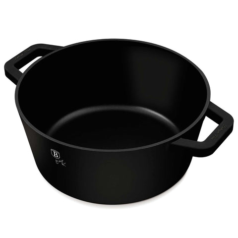 Product image of Casserole with lid 28cm. Part of the Matte Black Collection . Features: • Material: cast aluminum with non-stick titanPro coating • Casserole with lid Ø28*13 cm 6,3L • Color: black- silver • 2 PCS REMOVABLE HEAT RESISTA.... (Studio view). Official Berlinger Haus product, boosted by Promintra sl.