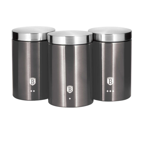 BH/1348, joc de 3 pots, color carboni, gris, joc de pots, pots de cuina, contenidors d'emmagatzematge