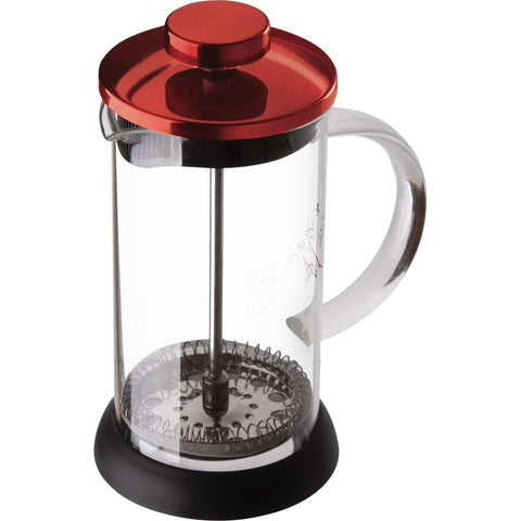 Product image of Coffee & tea plunger 350ml. Part of the Metallic Line Burgundy Edition . Features: • Coffee & tea plunger • Material: 18/10 stainless steel, borosilicate glass (1,8 mm ) • Capacity 350 ml • Colors: metallic burgundy. (Studio view). Official Berlinger Haus product, boosted by Promintra sl.