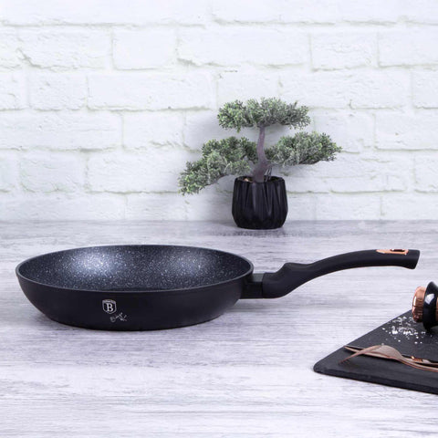 Product image of Frypan 20cm. Part of the Black Rose Collection . Features: • Material: forged aluminum • Frypan Ø20*4,1 cm 1,0L • Color: matt black- rose gold REGISTERED DESIGN BY BERLINGER HAUS!. (Studio view). Official Berlinger Haus product, boosted by Promintra sl.
