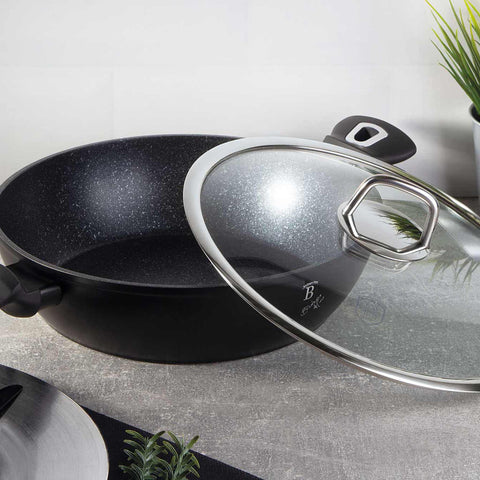 BH/1850, Olla baja con tapa 28cm, negra, plateada, olla baja de 28 cm, olla baja, olla baja con tapa, olla, batería de cocina, cocina,Berlinger Haus, Promintra