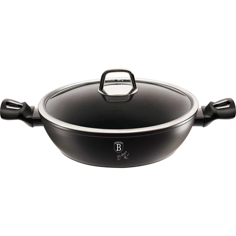 BH/1850, Olla baja con tapa 28cm, negra, plateada, olla baja 28 cm, olla baja, olla baja con tapa, olla, batería de cocina, cocinar, Berlinger Haus, Promintra