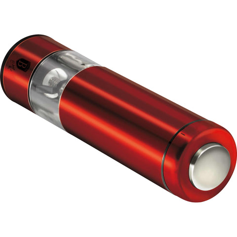 Product image of Electric pepper and salt mill. Part of the Metallic Line Burgundy Edition . Features: • Material: stainless steel with CERAMIC grinder • Batteries: 4 pcs AA (not inc.) • WITH LIGHT • Color: burgundy. (Studio view). Official Berlinger Haus product, boosted by Promintra sl.