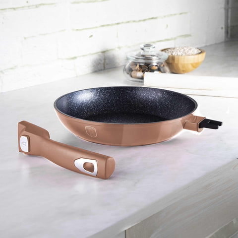 BH/1948, BH/1509N, Sartén de 24 cm con mango desmontable, oro rosa, sartén de 24 cm, mango desmontable, batería de cocina inteligente, sartén, batería de cocina, cocina,Berlinger Haus, Promintra
