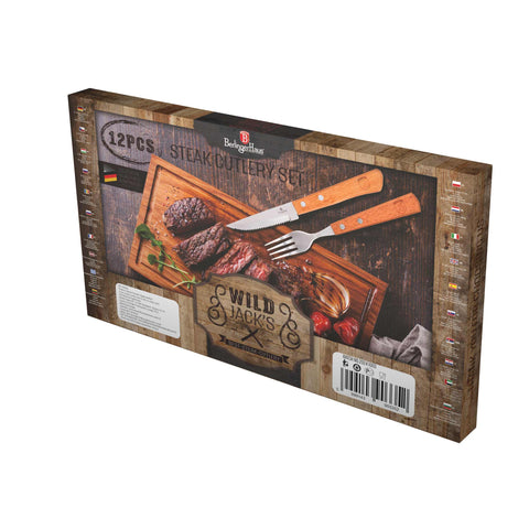 Set De 12 Cuchillos Para Carne Con Mango De Madera