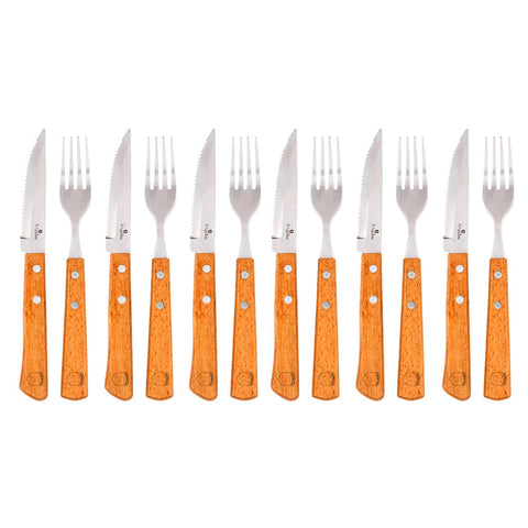 Set De 12 Cuchillos Para Carne Con Mango De Madera