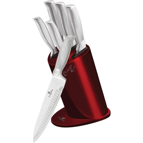 BH/2273A, 6pcs knife set with stand, burgundy,-red, 6 pcs knife set with stand, knife set, knives, knife, stainless steel stand, stand, Berlinger Haus, Promintra