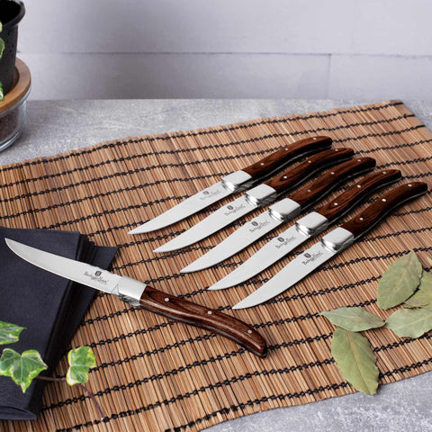 BH/2439, juego de 6 cuchillos para carne con mango de palisandro, palisandro, juego de 6 cuchillos para carne, juego de cuchillos para carne, cuchillos para carne, mango de madera,Berlinger Haus, Promintra