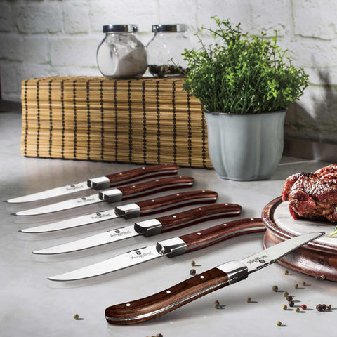 BH/2439, juego de 6 cuchillos para carne con mango de palisandro, palisandro, juego de 6 cuchillos para carne, juego de cuchillos para carne, cuchillos para carne, mango de madera,Berlinger Haus, Promintra