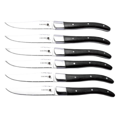 Juego De 6 Cuchillos Para Carne Con Mango De Madera Negra