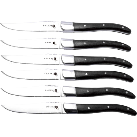 BH/2469, juego de 6 cuchillos para carne con mango de madera negra, madera negra, juego de 6 cuchillos para carne, juego de cuchillos para carne, cuchillos para carne, mango de madera,Berlinger Haus, Promintra