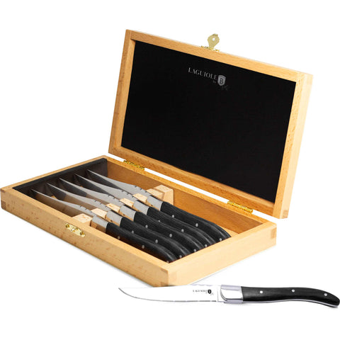 BH/2469, juego de 6 cuchillos para carne con mango de madera negra, madera negra, juego de 6 cuchillos para carne, juego de cuchillos para carne, cuchillos para carne, mango de madera,Berlinger Haus, Promintra