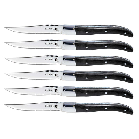 BH/2469, Conjunto de 6 Facas de Bife com Cabos de Madeira Pretos, Madeira Preta, Conjunto de 6 Facas de Bife, Conjunto de Facas de Bife, Facas de Bife, Cabo de Madeira