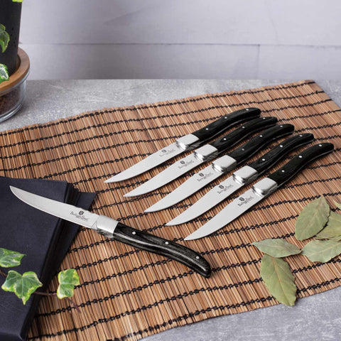 BH/2469, juego de 6 cuchillos para carne con mango de madera negra, madera negra, juego de 6 cuchillos para carne, juego de cuchillos para carne, cuchillos para carne, mango de madera,Berlinger Haus, Promintra
