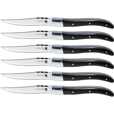 BH/2469, juego de 6 cuchillos para carne con mango de madera negra, madera negra, juego de 6 cuchillos para carne, juego de cuchillos para carne, cuchillos para carne, mango de madera, Berlinger Haus, Promintra