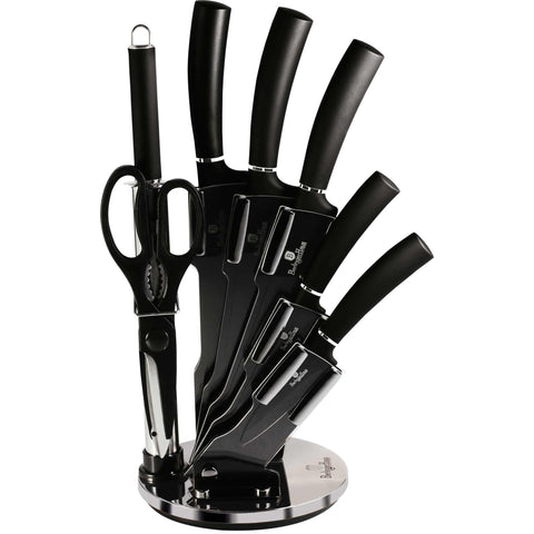 BH/2565, BH/2565N, BH/2693, Black Silver Collection, Black Vantage Collection, blockknives, cuchillo, cuchillos, juego de cuchillos, juego de cuchillos de 8 piezas con soporte de acrílico, Kniveset, Knivesset, Matte Black Collection, negro, plateado, soporte, soporte de acrílico