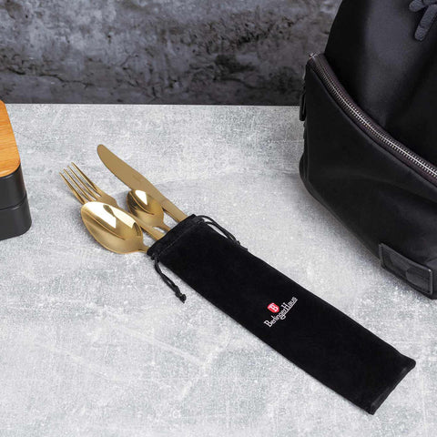 Set De Cubiertos De 4 Piezas Con Bolsa De Lona De Viaje Y Espejo., Imagen lifestyle