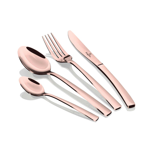 Product image of 24pcs cutlery set with ROSE GOLD PVD COATING mirror POLISH. Part of the Cutlery sets . Features: • Material: stainless steel with full MIRROR finish • Include: • Table knife 6 pcs 7,0 mm • Table fork 6 pcs 3,5 mm • Table spoon 6 pcs 3,5 mm • Te.... (Studio view). Official Berlinger Haus product, boosted by Promintra sl.