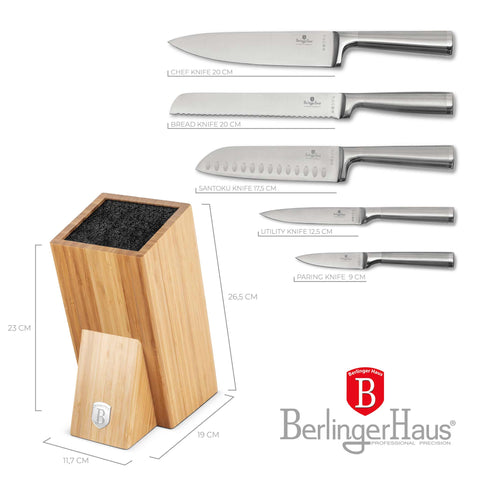 Set De 6 Cuchillos Con Soporte De Bambú