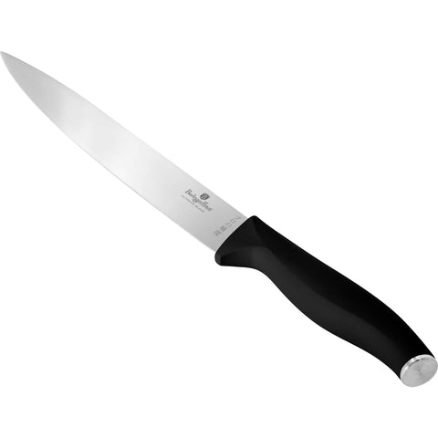 Imatge del producte del ganivet tallador de 20 cm. Forma part de la col·lecció Black Vantage/Matte Black/Black Silver. Característiques: • Material: acer inoxidable • Mida: 20 cm • Color: negre-platejat DISSENY REGISTRAT DE BERLINGER HAUS!. (Vista de l'estudi). Producte oficial de Berlinger, impulsat per Promintra sl.