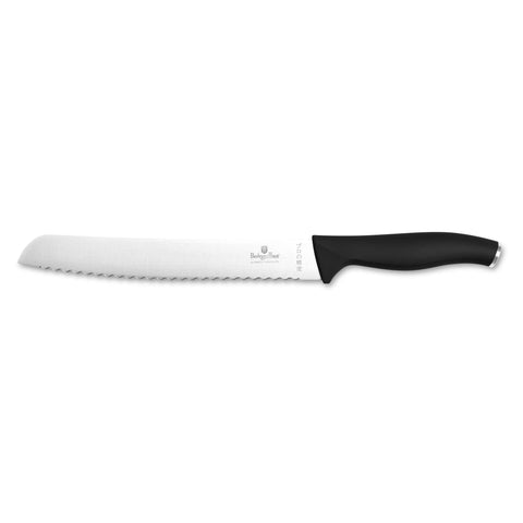 Product image of Bread knife 20cm. Part of the Black Vantage Collection/Matte Black Collection/Black Silver Collection . Features: • Material: stainless steel • Size: 20 cm • Color: black- silver REGISTERED DESIGN BY BERLINGER HAUS!. (Studio view). Official Berlinger Haus product, boosted by Promintra sl.