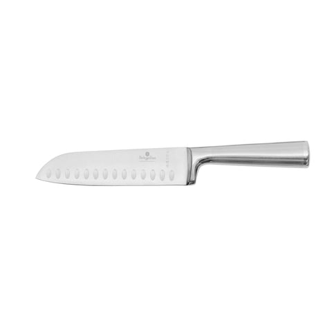 Product image of Santoku knife 17,5cm. Part of the Black Vantage Collection/Matte Black Collection/Black Silver Collection/Eternal Collection/Anthracite Collection . Features: • Material: stainless steel with satin and mirror polish handle • Size: 17,5 cm • Color: stainless steel. (Studio view). Official Berlinger Haus product, boosted by Promintra sl.