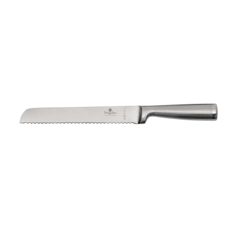 Product image of Bread knife 20cm. Part of the Black Vantage Collection/Matte Black Collection/Black Silver Collection/Eternal Collection/Anthracite Collection . Features: • Material: stainless steel with satin and mirror polish handle • Size: 20 cm • Color: stainless steel. (Studio view). Official Berlinger Haus product, boosted by Promintra sl.