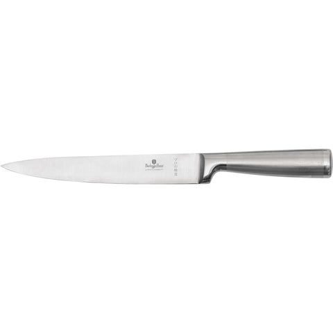 Product image of Slicer knife 20cm. Part of the Black Vantage Collection/Matte Black Collection/Black Silver Collection/Eternal Collection/Anthracite Collection . Features: • Material: stainless steel with satin and mirror polish handle • Size: 20 cm • Color: stainless steel. (Studio view). Official Berlinger Haus product, boosted by Promintra sl.
