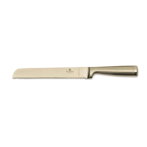 Product image of Bread knife 20cm. Part of the Sahara Collection/Leonardo Collection . Features: • Material: stainless steel with satin and mirror polish handle • Size: 20 cm • Color: gold. (Studio view). Official Berlinger Haus product, boosted by Promintra sl.