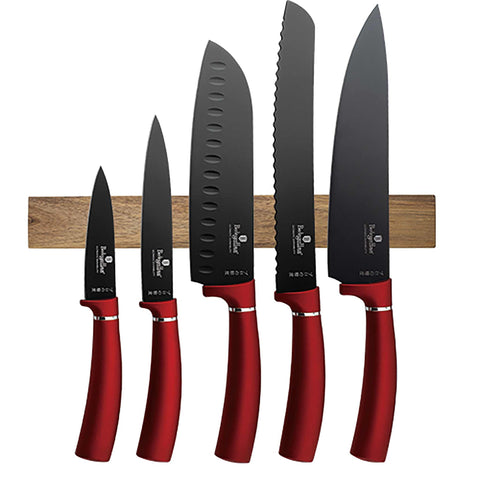 Juego De 6 Cuchillos Con Colgador Magnético De Madera De Acacia