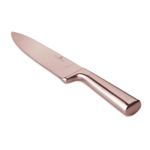 Product image of Chef knife 20cm. Part of the Taupe Collection/Black Rose Collection . Features: • Material: stainless steel with satin and mirror polish handle • Size: 20 cm • Color: rose gold. (Studio view). Official Berlinger Haus product, boosted by Promintra sl.