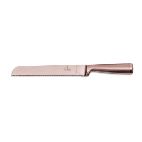 Product image of Bread knife 20cm. Part of the Taupe Collection/Black Rose Collection . Features: • Material: stainless steel with satin and mirror polish handle • Size: 20 cm • Color: rose gold. (Studio view). Official Berlinger Haus product, boosted by Promintra sl.