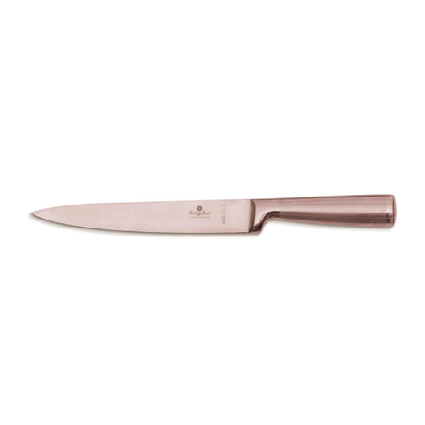Product image of Slicer knife 20cm. Part of the Taupe Collection/Black Rose Collection . Features: • Material: stainless steel with satin and mirror polish handle • Size: 20 cm • Color: rose gold. (Studio view). Official Berlinger Haus product, boosted by Promintra sl.